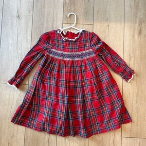 Mini Boden Red and Green Plaid Dress with Lace Trim